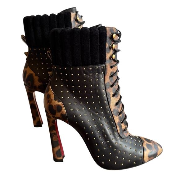 Christian Louboutin Dakita 100 Studded Spike Leopard Leather Bootie EU 37 US 7 - Picture 3 of 15